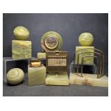 Large Art Deco Onyx Desk Set, Clock, Table