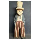 Patriotic Carved Wood Uncle Sam, Red White and