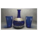 Turkish Cobalt Blue Glass Decanter with hammered