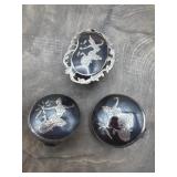 Siam Sterling Niello Clip On Earring - Pair &