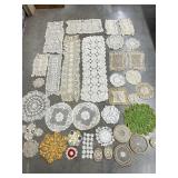 VINTAGE CROCHETED TABLE RUNNERS & DOLLIES, LACE &