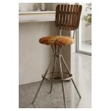Vtg Mid Century Bar Stool Slat Back Swiveling