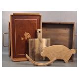 Vntg Wood Inlay Marquetry (?) Tray & Kitchen Lot