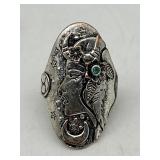 S925 SILVER GODDESS RING W/ TURQUOISE RHINESTONE