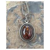 925 MM Baltic Amber Pendant & Unmarked Chain