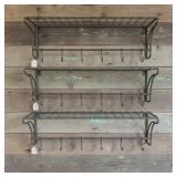 3 Metal Wire Wall Shelves W/ Hooks , Wall Mount