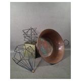 Vintage Copper Bowl & Modern Wire Wall Decor