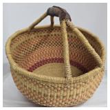 HANDWOVEN AFRICAN BOLGA ROUND BASKET LEATHER
