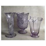 3 Vtg Solarized Amethyst Glass Vases