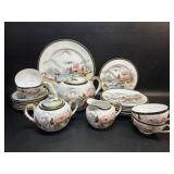 Kutani Geisha Lithophane Japanese Tea Set