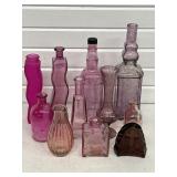 AMETHYST, PURPLE & PINK GLASS BOTTLES & VASES OLD