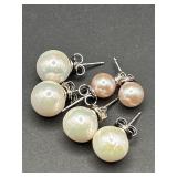 3 SETS CULTURED FRESHWATER PEARL EARRINGS W/