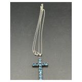 STERLING SILVER CROSS NECKLACE W/ BLUE TOPAZ