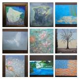 Lot of 9 Blue Palette Paintings / Projects / Art