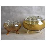 Pair Of Amber Art Glass Rose Bowls w/ Flower