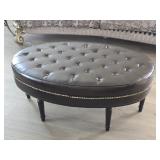 Faux Leather Tufted Oval Ottoman