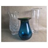 Blue Green Glass & Bubble Glass Vase +