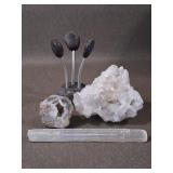 Lg Quartz Cluster w/ Geode, & Selenite Wand +