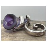 Vintage Silver & Carved Amethyst Calla Lily Brooch