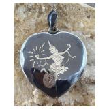 Siam Sterling Niello Heart Shaped Dancer Pendant &