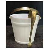 VINTAGE MCM MILK GLASS ICE BUCKET W/ HAMMERED