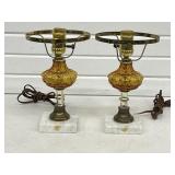 Vintage Bedside Lamps, Amber Quilted, WorkingNo