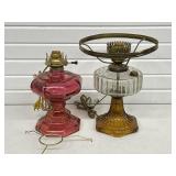 2 Vintage Electrified Oil Lamps , Working, No