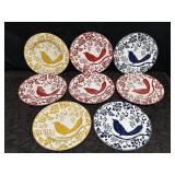 8 PIER 1 COLORFUL BIRD PLATES 8 IN. 4 RED, 2 BLUE