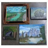 4 Original Landscape & Wildlife Oil Paintings