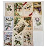 12 Antique Postcards New Year/ Christmas Early