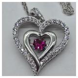 STERLING SILVER RUBY & ZIRCON HEART PENDANT SET