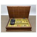 Vintage Wooden Jewelry Trinket Box & Contents