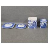 Blue Willow Tea Canister w/ Extra Pieces