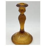 VINTAGE AMBER SANDWICH GLASS CANDLE STICK