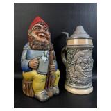 Pair of German Steins Gnome + Handle Repair in