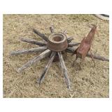 Old Wooden Wheel Hub & Metal Rooster