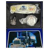 NEW IN TIN AMERICAN TRUCK KNIFE & POCKET WATCH