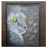 36" x 47" Signed Noir Cat Painting on Canvas