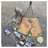 Lot of Farrier Tools w/ Chaps, Hoof Stand, & Nails