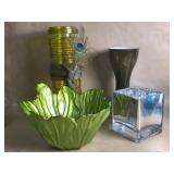 Collection Of Vases Green , Cased Glass Faux
