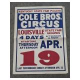 Vtg Kentucky State Fair Cole Bros. Circus Poster