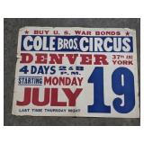WWII Era Cole Bros Circus Denver Poster War