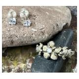 .925 Silver Stud Earrings & Flower Ring