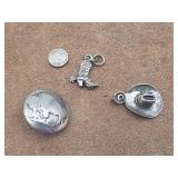 Sterling Silver Hat Charm, Buffalo Nickel Button +