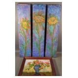 Paintings: Triple Panel Sunflower & Floral Still