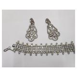 Vtg Costume Jewelry Bracelet & Earrings Bling