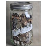 Jar Of Pocket Change Quarters Nickels Dimes
