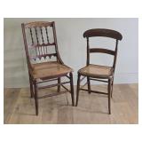 Two Antique Woven Cane Bottom Side Chairs
