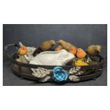 Rustic Farmhouse Metal Tray W/ Frog Planter &