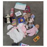 Box Lot Vtg Childrens Toys & Clothes ++